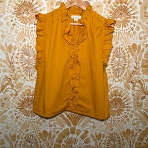 Calligraphy Ruffle-Trim Sleeveless Top in Mustard Yellow M